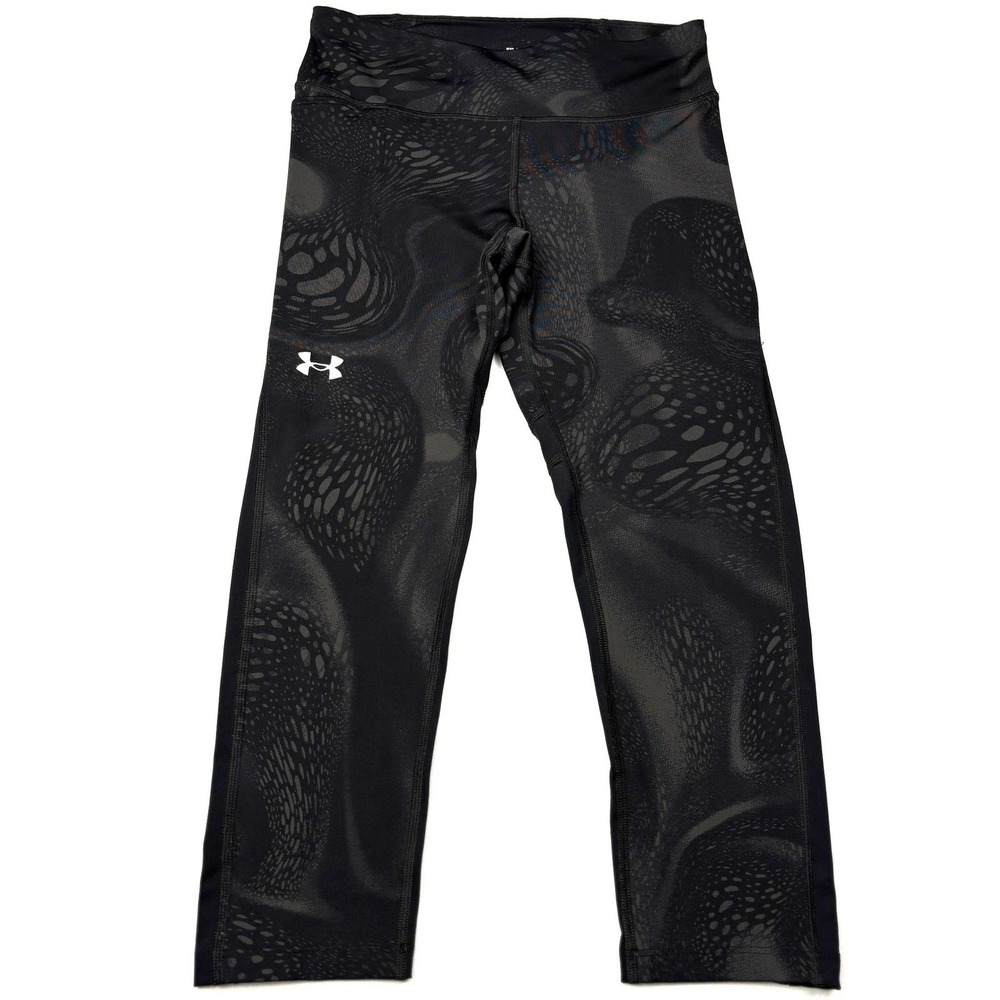 Under Armour HeatGear Compression Leggings Womens Small Black Grey Swirl Cropped